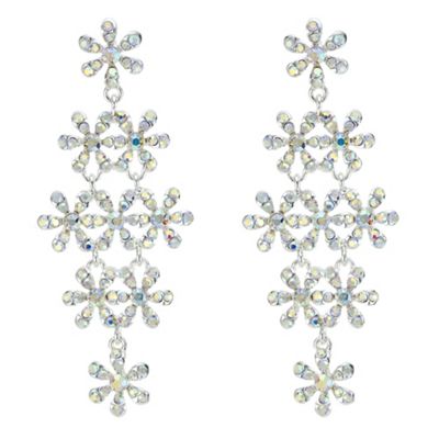 Silver crystal floral chandelier earring